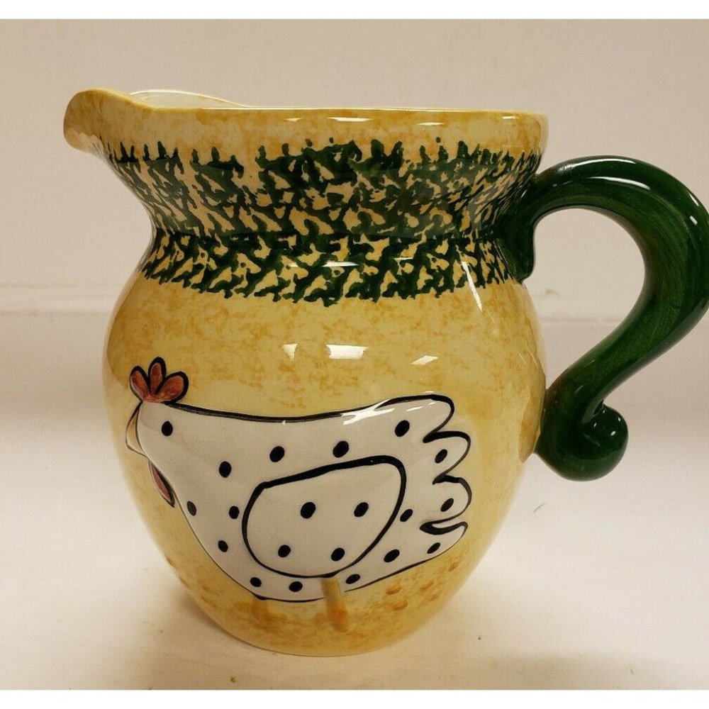 Pitcher, Small, Chicken Motif, Yellow/Green, Made in china, FTD, VG (C137)